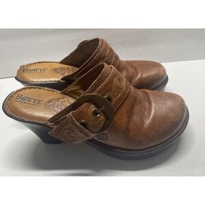 Born Clogs Womens 7 Mule Wedge Shoes Brown Leather Slip On Handcrafted